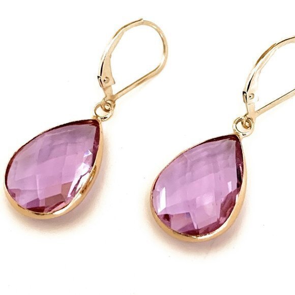 Darlene's Gift Shop Jewelry - Purple Glass Earrings 14K Gold Filled Leverbacks Womens Jewelry Gifts Handmade